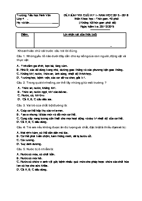 Đề kiểm tra cuối kỳ I - Năm học 2015 - 2016 môn khoa học - Thời gian: 40 phút ( không kể thời gian phát đề)