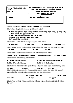 Đề kiểm tra cuối kỳ I - Năm học 2015 - 2016 môn: Lịch sử và địa lí - Thời gian: 40 phút (không kể thời gian phát đề)