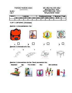 Đề kiểm tra cuối năm năm học 2014 - 2015 môn: Tiếng Anh - Lớp 3 thời gian làm bài: 40 phút