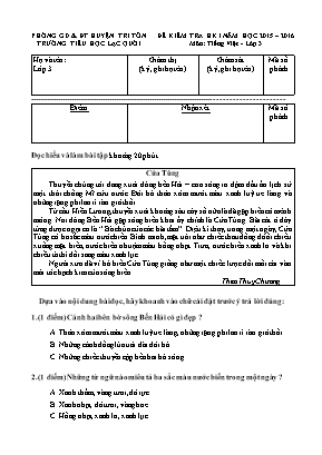 Đề kiểm tra học kì I năm học 2015 – 2016 môn: Tiếng Việt - Lớp 3