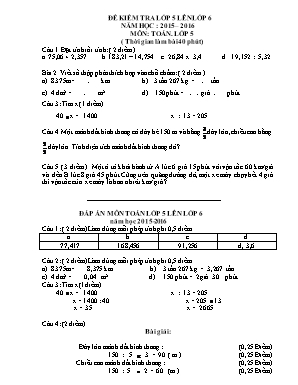 Đề kiểm tra lớp 5 lên lớp 6 năm học : 2015 – 2016 môn:Toán. Lớp 5 ( thời gian làm bài 40 phút)