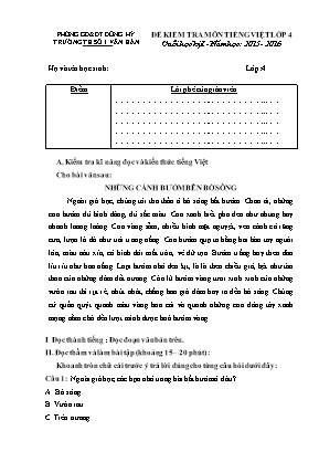 Đề kiểm tra môn tiếng Việt lớp 4 cuối học kỳ I - Năm học: 2015 - 2016