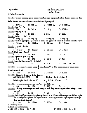Đề ôn tập lớp 4 môn : Toán