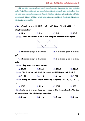 Đề thi 216 câu - Bài tập trắc nghiệm toán lớp