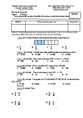 Đề thi Bài kiểm tra cuối học kì 2 - Năm học: 2014 - 2015 môn: Toán lớp 4