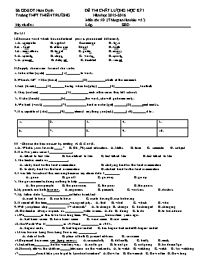 Để thi chất lượng học kỳ I năm học 2015 - 2016 môn thi: 10 (thời gian làm bài 45 phút)