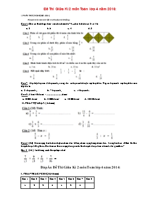 Đề Thi Giữa Kì 2 môn Toán lớp 4 năm 2016