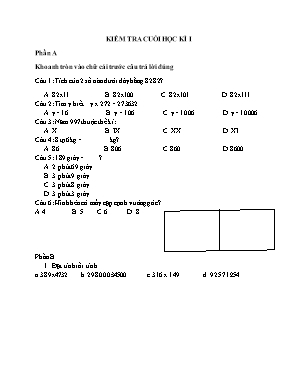 Đề thi Kiểm tra cuối học kì I môn toán lớp 4