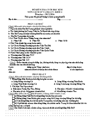 Đề thi kiểm tra cuối học kì II môn: Lịch sử và địa lý - Khối 4 năm học : 2015 - 2016 thời gian: 40 phút ( không kể thời gian phát đề)