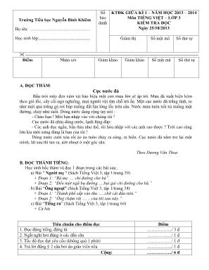Đề thi Kiểm tra điều kiện giữa kì 1 – Năm học 2013 – 2014 môn Tiếng Việt – Lớp 3 - Trường tiểu học Nguyễn Bỉnh Khiêm