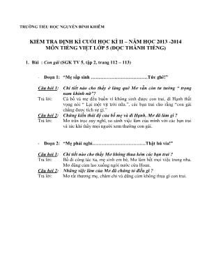 Đề thi Kiểm tra định kì cuối học kì II – Năm học 2013 – 2014 môn Tiếng Việt – Lớp 5 - Trường tiểu học Nguyễn Bỉnh Khiêm