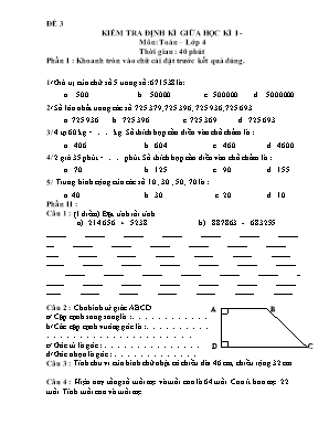 Đề thi Kiểm tra định kì giữa học kì I - Môn: 