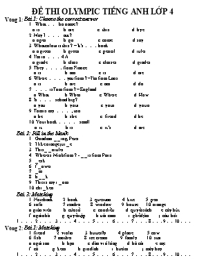 Đề thi olympic môn tiếng Anh lớp 4