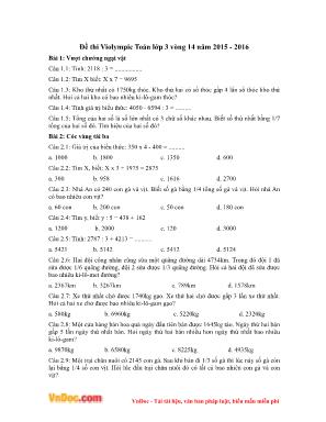 Đề thi Violympic Toán lớp 3 vòng 14 năm 2015 - 2016