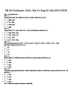 Đề thi Violympic Toán lớp 4 vòng 12 năm 2015 - 2016