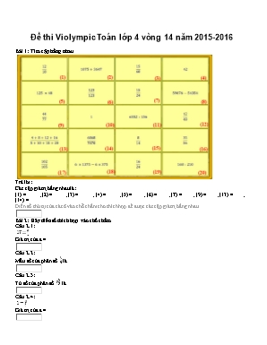 Đề thi Violympic Toán lớp 4 vòng thứ 14 năm 2015 - 2016