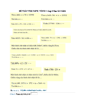 Đề toán violympic vòng 11 - Lớp 4 năm 2015 - 2016