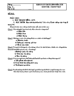 Khảo sát chất lượng giữa kì II môn thi : Tiếng Việt