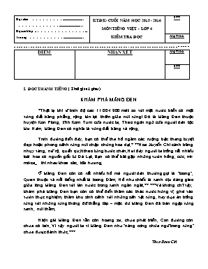 Kiểm tra điều kiện - Cuối năm học 2015 - 2016 môn tiếng Việt - Lớp 4 kiểm tra đọc
