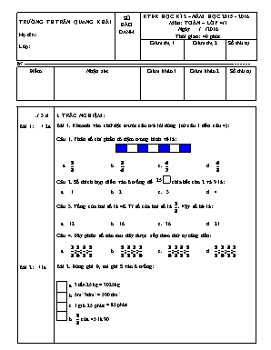 Kiểm tra điều kiện học kì 2 – Năm học 2015 - 2016 môn: Toán – Lớp 4/1 thời gian: 40 phút