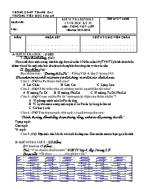 Kiểm tra định kỳ cuối học kỳ II môn : Tiếng Việt - Lớp 4 năm học 2015 - 2016