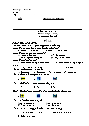 Kiểm tra học kỳ 1 môn: Tin học ( lớp 3) thời gian : 40 phút