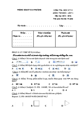 Kiểm tra học kỳ II môn: Tin học - Lớp 4 năm học: 2015 - 2016 thời gian làm bài: 40 phút