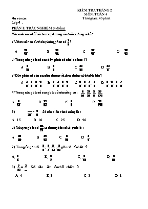 Kiểm tra tháng 2 môn: Toán 4 thời gian: 45 phút