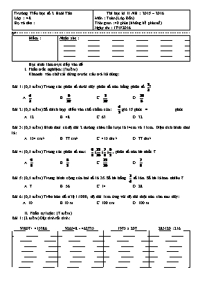 Thi học kì II Năm học : 2015 – 2016 môn : Toán (lớp bốn) thời gian : 40 phút (không kể phát đề)