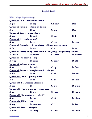 Tuyển chọn 20 đề thi kiểm tra tiếng Anh lớp 4